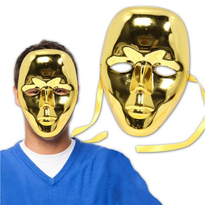 Gold Metallic Full Face Masks (Per 12 Pack)