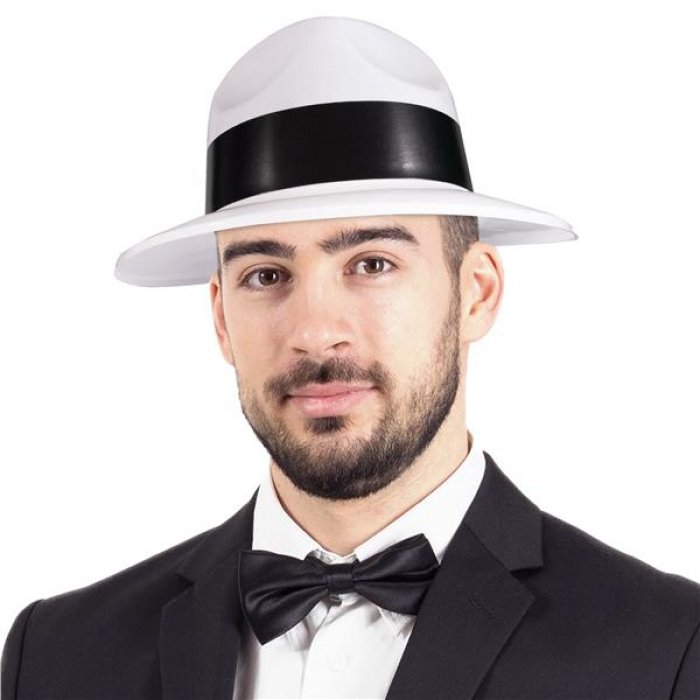 White Gangster Fedora Hats (Per 12 pack)