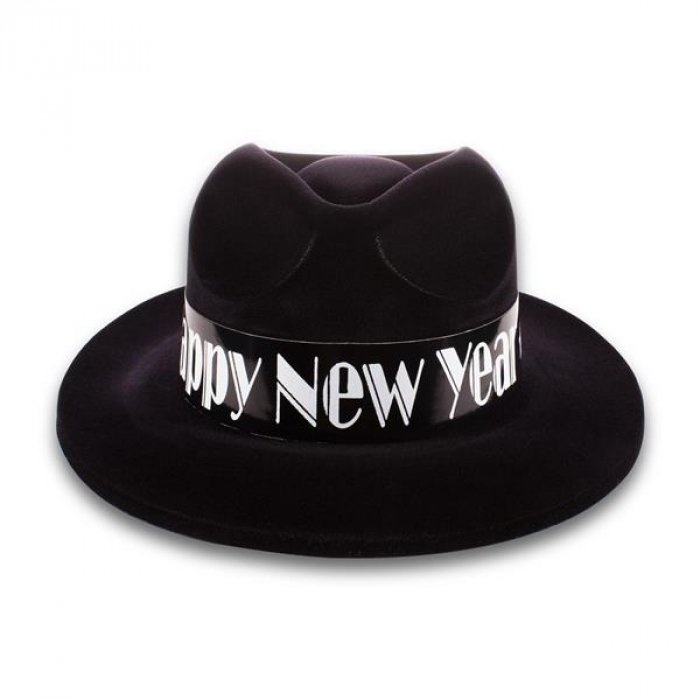 New Year Black Velour Gangster Fedora Hat