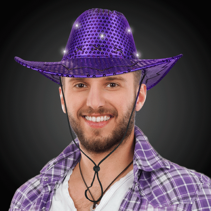 LED Purple Sequin Cowboy Hat