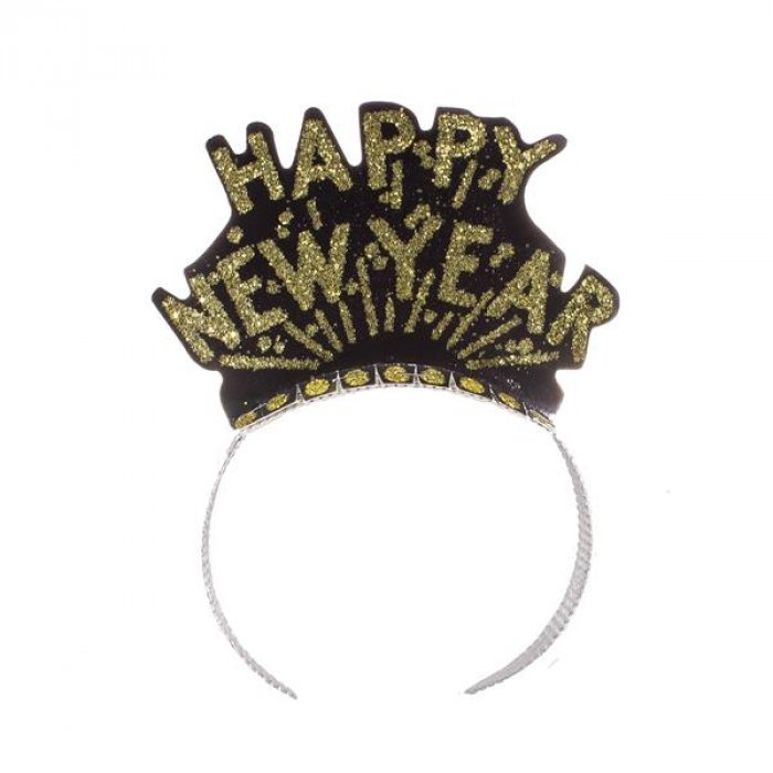 Happy New Year Black & Gold Tiaras (Per 12 Pack)