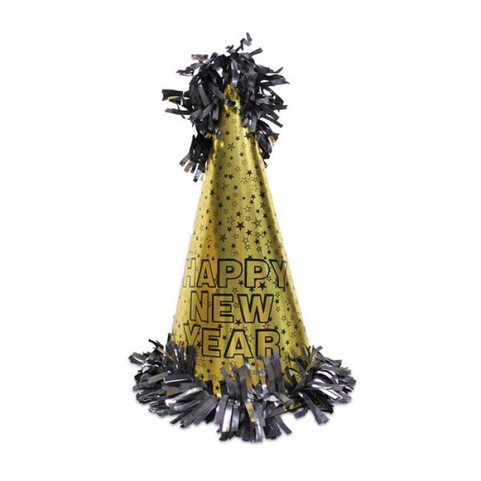 Happy New Year Gold Cone Hat