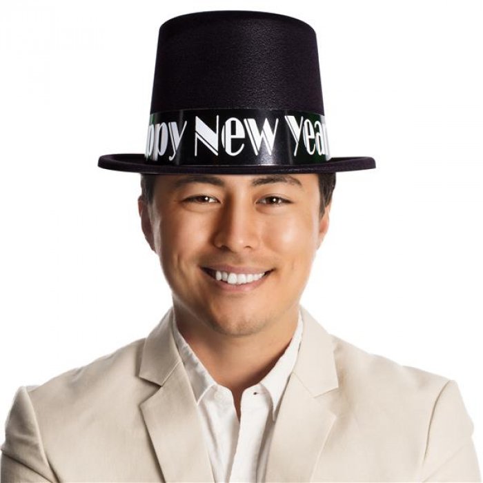 Black Happy New Year Top Hat
