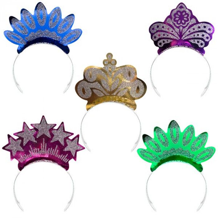 Assorted Color Glitter Tiaras (Per 12 pack)