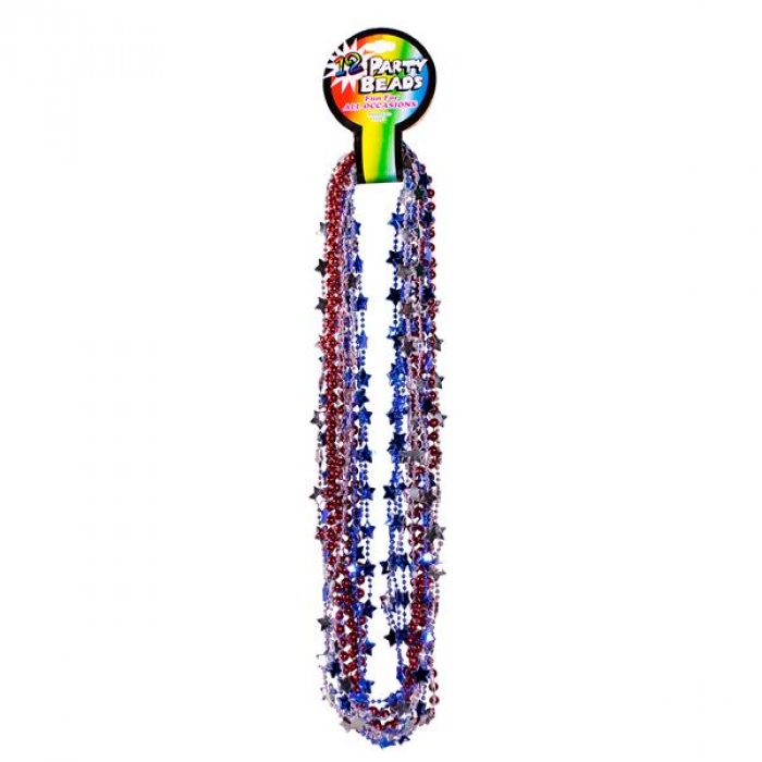 Red, Blue & Silver 33" Bead Necklaces (Per 12 pack)