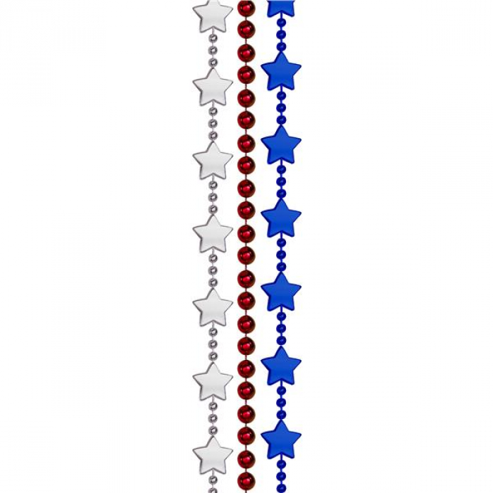Red, Blue & Silver 33" Bead Necklaces (Per 12 pack)