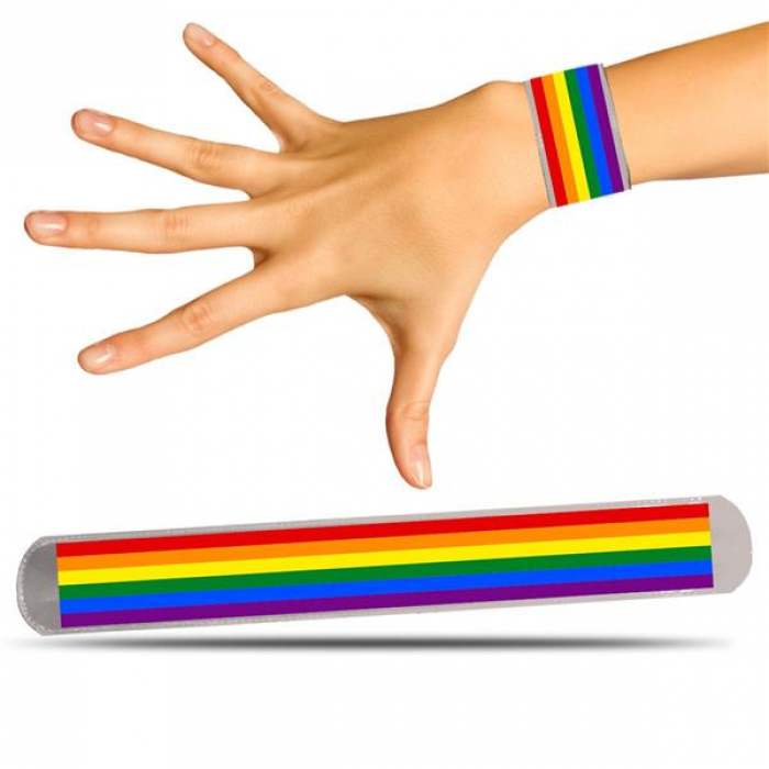 Silver Rainbow Pride Slap Bracelets (Per 12 pack) Silver Rainbow Pride Slap Bracelets (Per 12 pack)