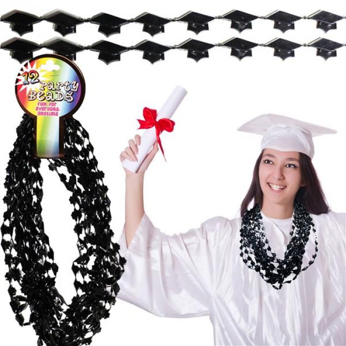 Black Bead Graduation Cap Necklaces (Per 12 pack)