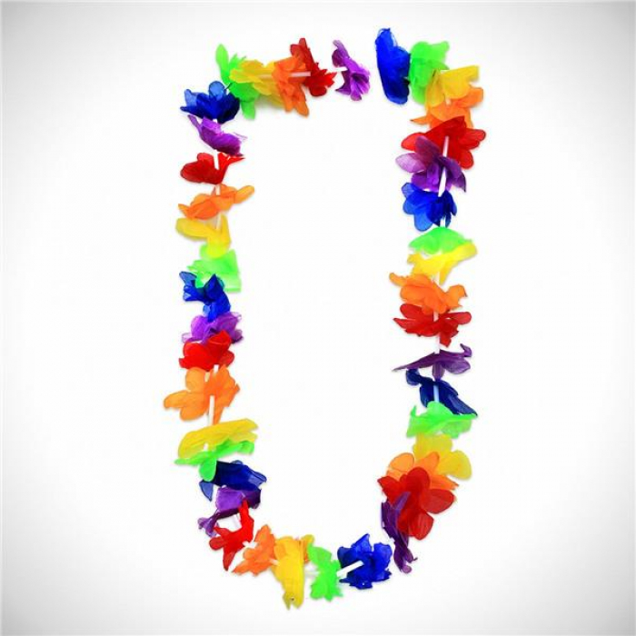 Rainbow Silk Flower 40" Leis (Per 12 pack)