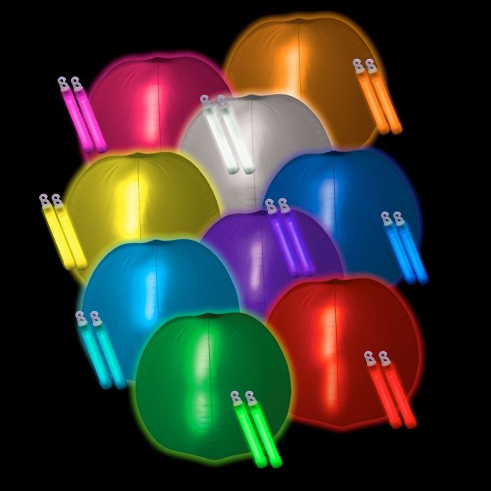 Choose Green or Yellow Details about    Glow-in-the-Dark Beach Balls with Glow Sticks 12 in