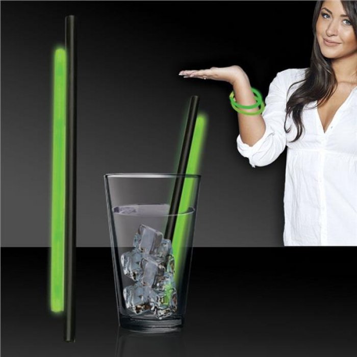 Green Glow 9' Straw and Bracelets (Per 25 pack)
