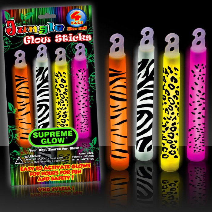 Assorted Animal Print 6" Glow Sticks (Per 4 pack)