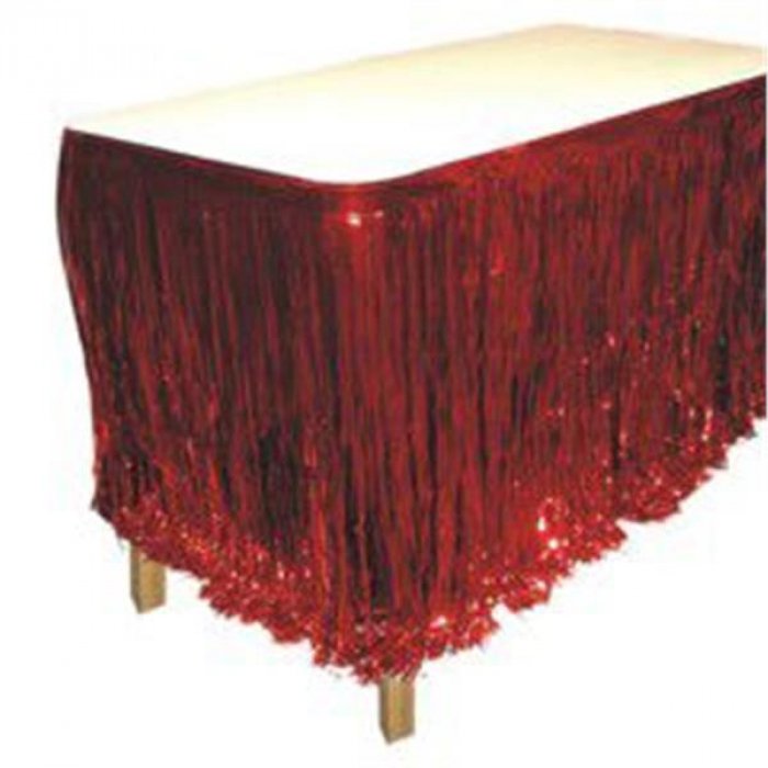 Red Metallic Fringed Table Skirt