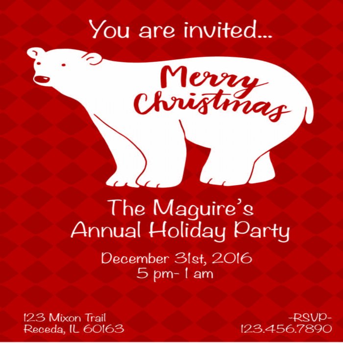 Polar Bear Christmas Invitations - 5 x 7