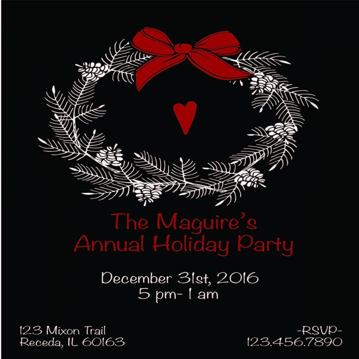 Sophisticated Wreath Black Holiday Card or Invitations - 5 x 7