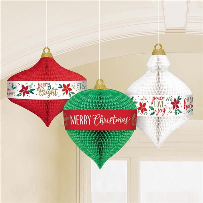 Christmas Hanging Honeycomb Decorations (Per 3 pack)