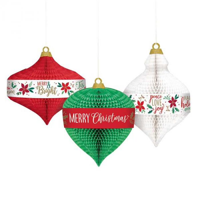 Christmas Hanging Honeycomb Decorations (Per 3 pack)