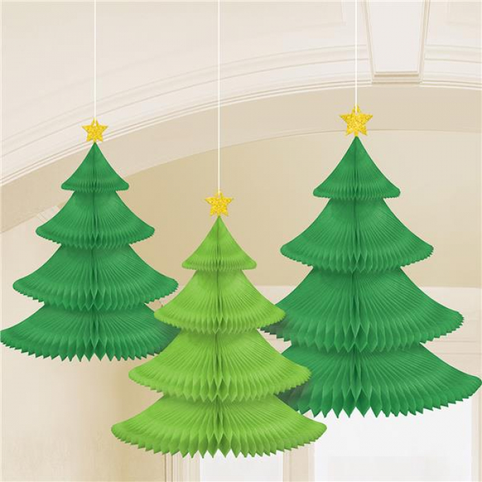 Christmas Tree Honeycomb Decorations (Per 3 pack)