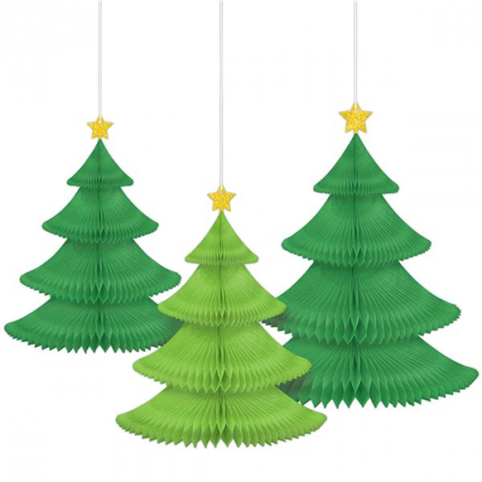 Christmas Tree Honeycomb Decorations (Per 3 pack)