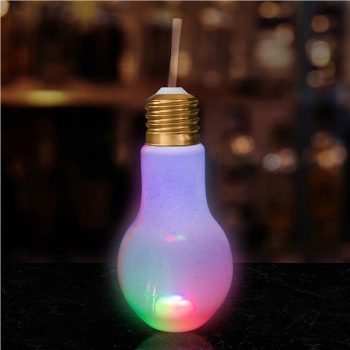 LED Light Bulb Cup with Lid and Straw