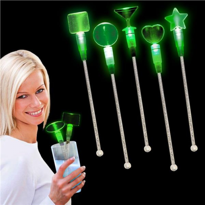 Green LED and Light - Up Round Cocktail Stir Sticks (Per Piece) Green LED and Light - Up Round Cocktail Stir Sticks (Per Piece)