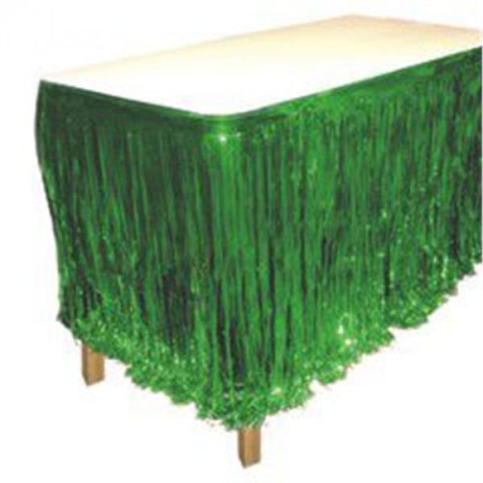Green Metallic Fringed Table Skirt