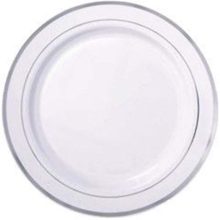Silver Trimmed White 10 1/4" Plates (Per 10 pack)