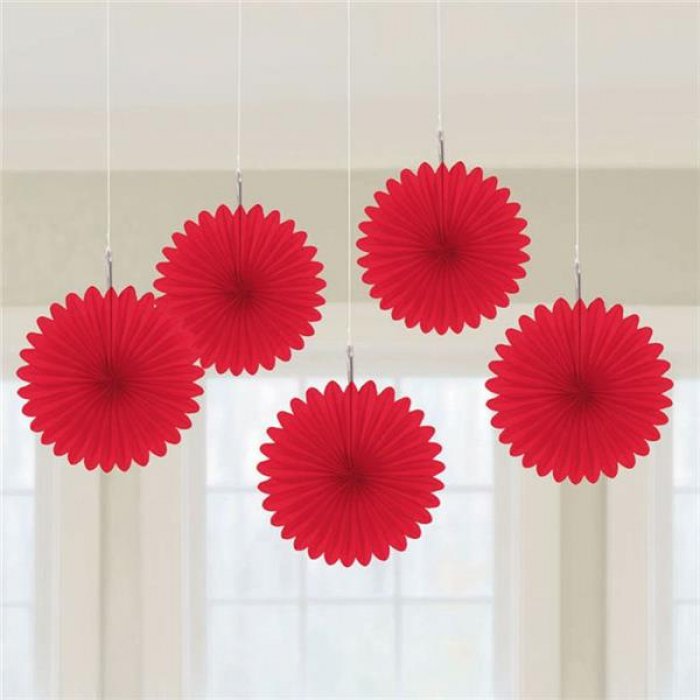 Red Mini Hanging Fan Decorations (Per 5 pack)