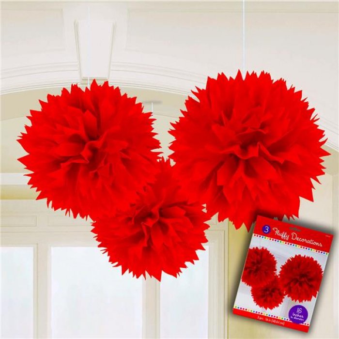 Red Fluffy Decorations (Per 3 Pack)