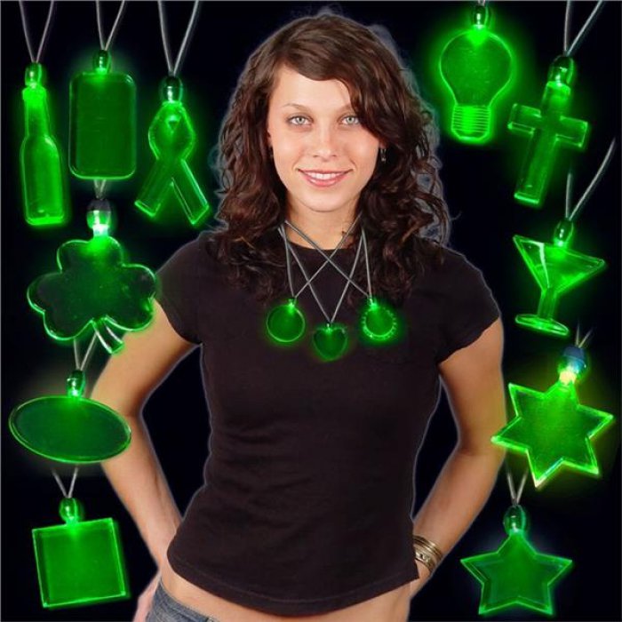 Green LED and Light - Up Heart Pendant Necklaces (Per Dozen)