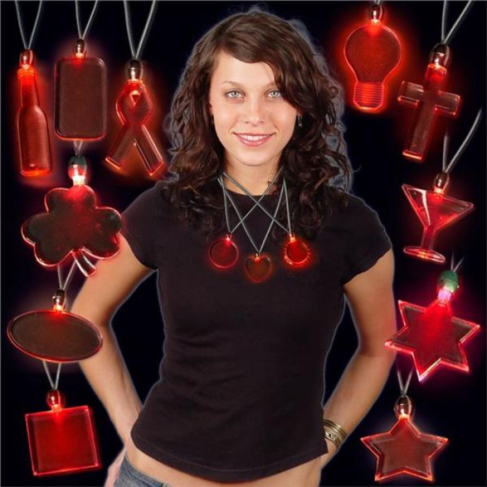 Red LED and Light - Up Dog Tag Pendant Necklaces (Per Piece)