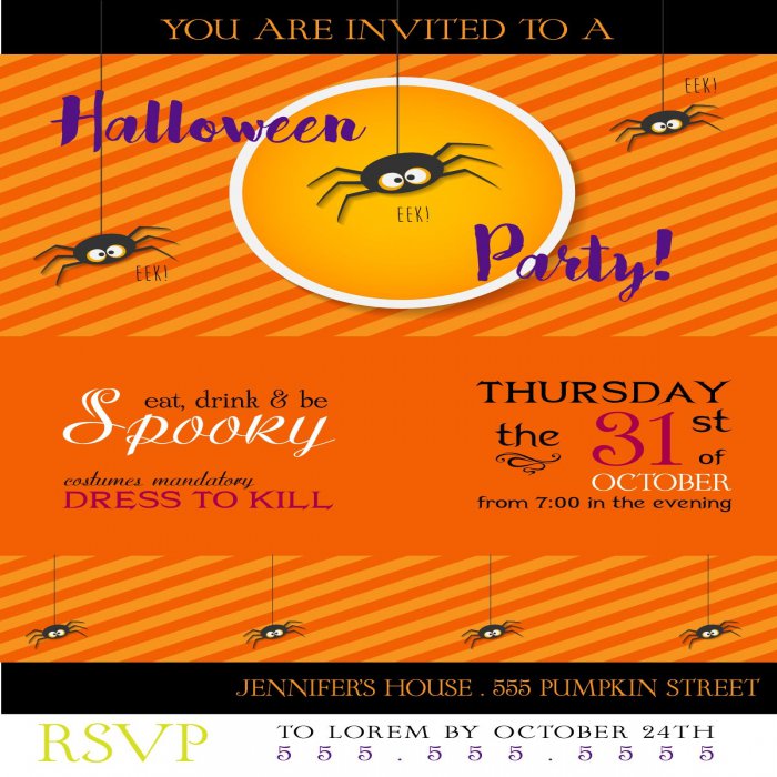 Spooky Spider Halloween Party Invitation - 4 x 6