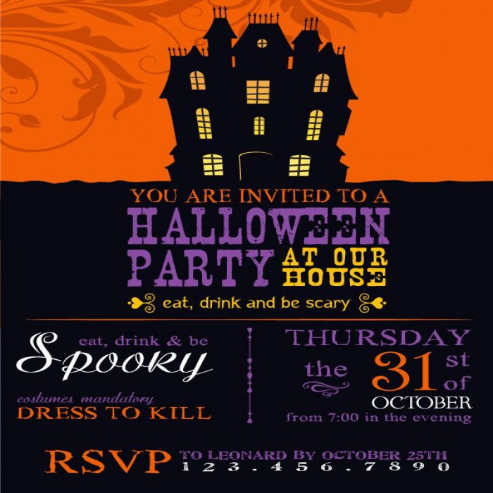 Orange Haunted House Halloween Party Invitation - 4 x 6