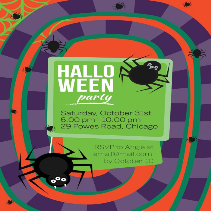 Spiral Spider Halloween Party Invitation - 4 x 6