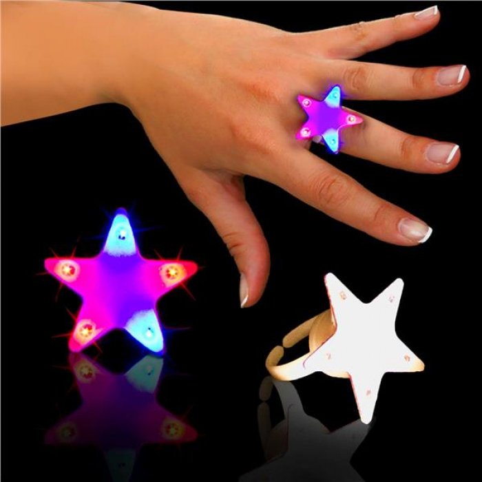 Red & Blue LED Light-Up Star Rings