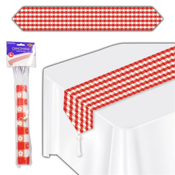 Red Gingham Flower Table Runner