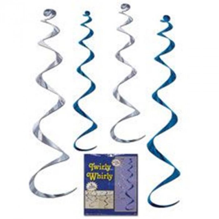 Blue & Silver Twirly Whirl Decorations
