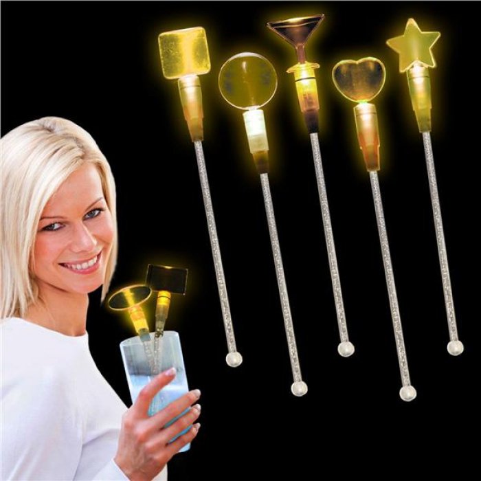 Yellow LED and Light - Up Heart Cocktail Stir Sticks