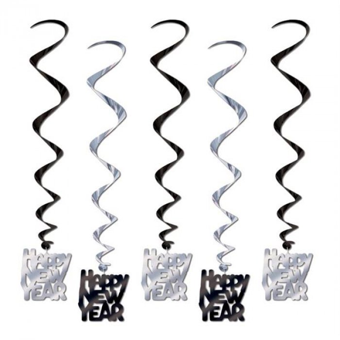 New Year Black & Silver Swirl Decorations