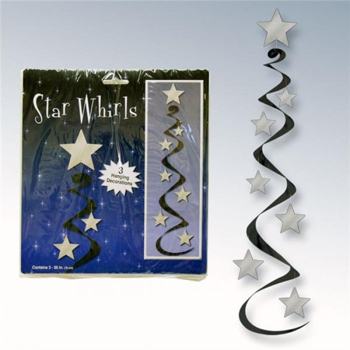 Black & Silver Star Whirl Decorations