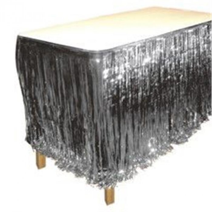 Silver Metallic Fringed Table Skirt