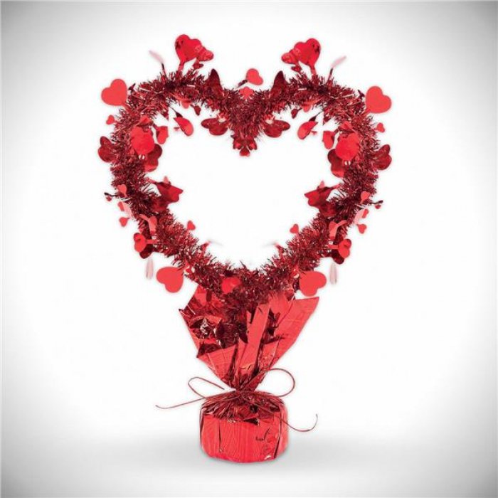 Red Metallic Heart 14" Centerpiece