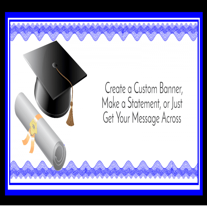 Blue Graduation Diploma Custom Banner - 12 x 24