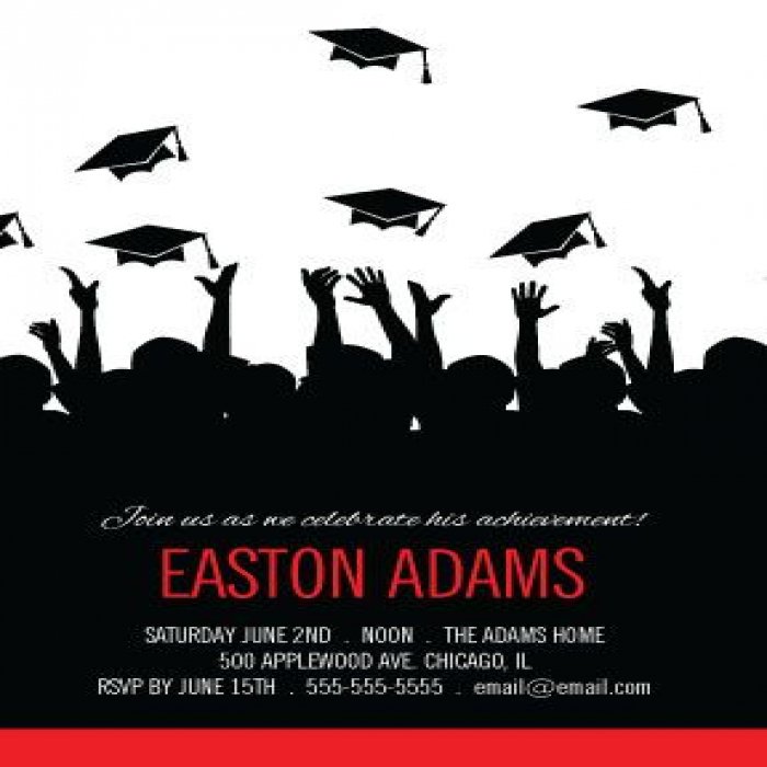 Red Tossing Caps Vertical Graduation Invitations - 4 x 6