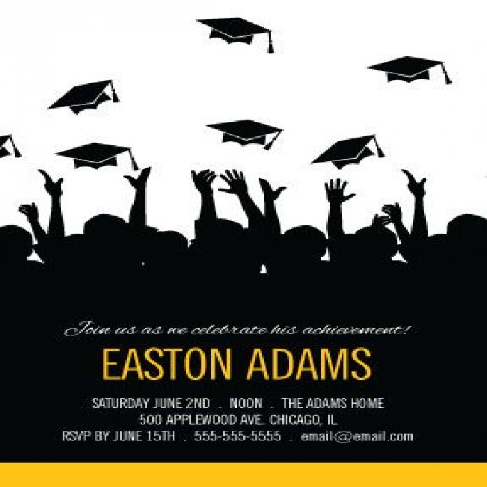 Yellow Gold Tossing Caps Vertical Graduation Invitations - 4 x 6