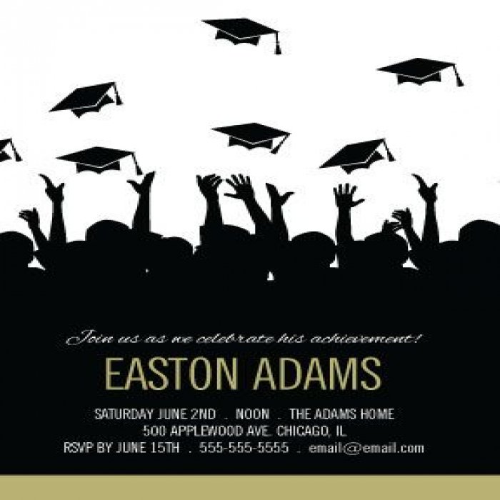 Gold Tossing Caps Vertical Graduation Invitations - 4 x 6
