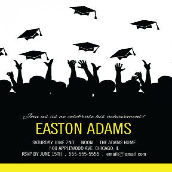 Yellow Tossing Caps Vertical Graduation Invitations - 4 x 6