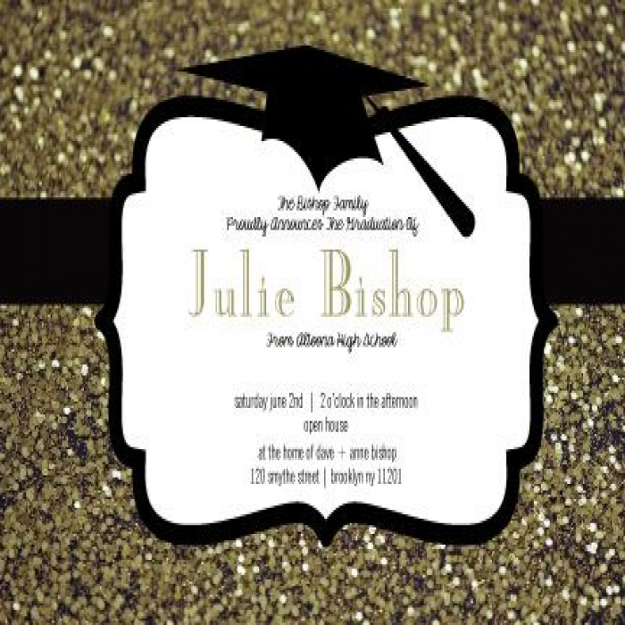 Gold Glitter Graduation Horizontal Invitation - 5 x 7 Gold Glitter Graduation Horizontal Invitation - 5 x 7