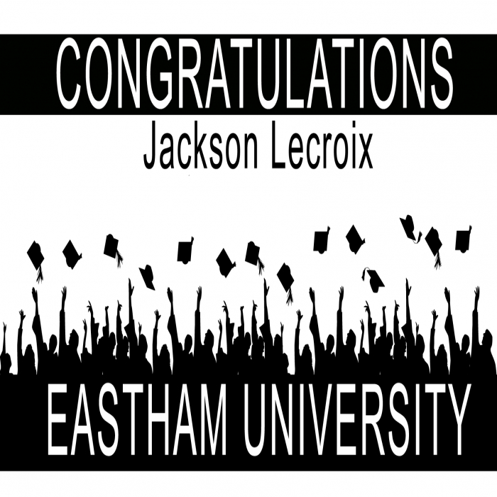 White Graduation Cap Toss Custom Banner - 18 x 36