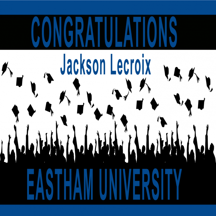 Blue Graduation Cap Toss Custom Banner - 18 x 36 Blue Graduation Cap Toss Custom Banner - 18 x 36